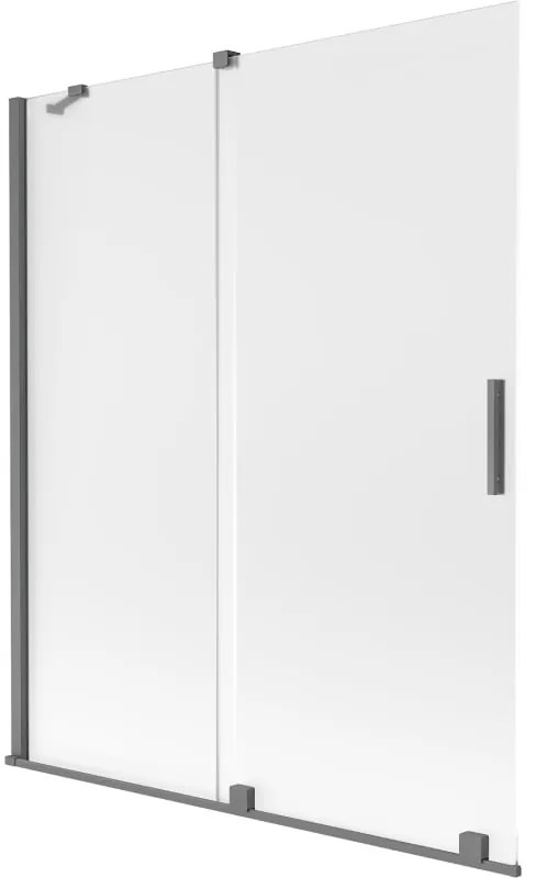 Mexen Velar, 2-krídlová posuvná vaňová zástena 140 x 150 cm, 8mm sklo námraza, brúsený grafit, 896-140-000-31-95