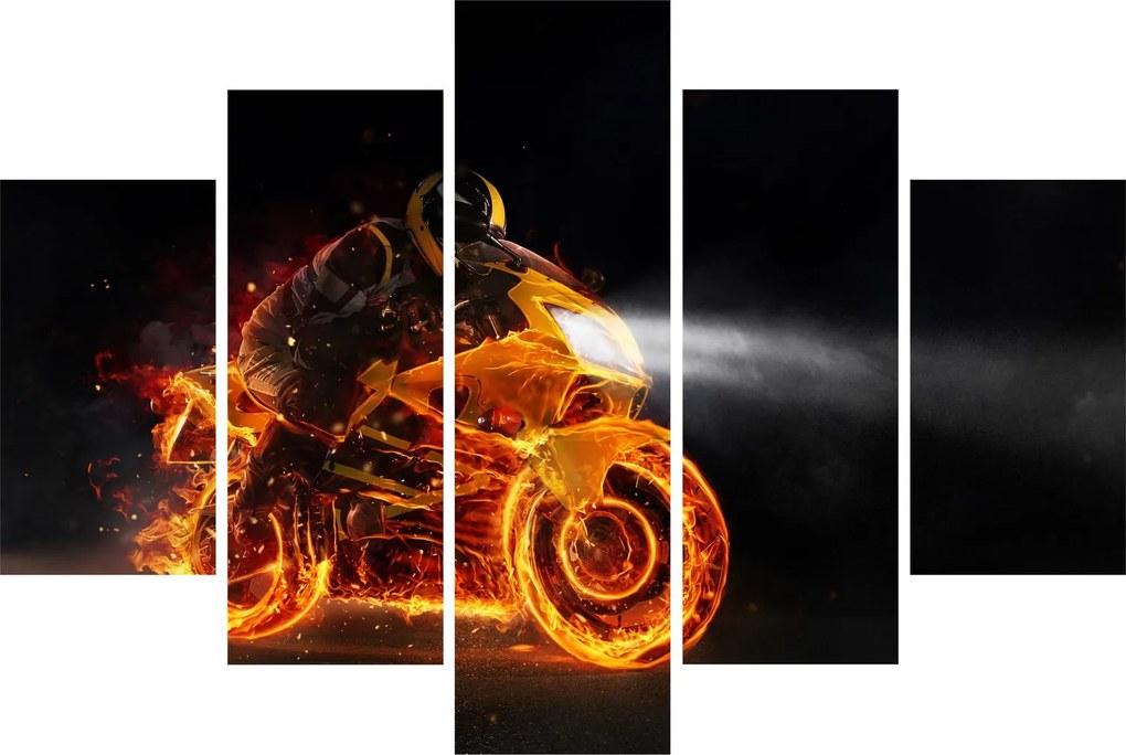 Obraz - Motorkár s plameňmi (150x105 cm)