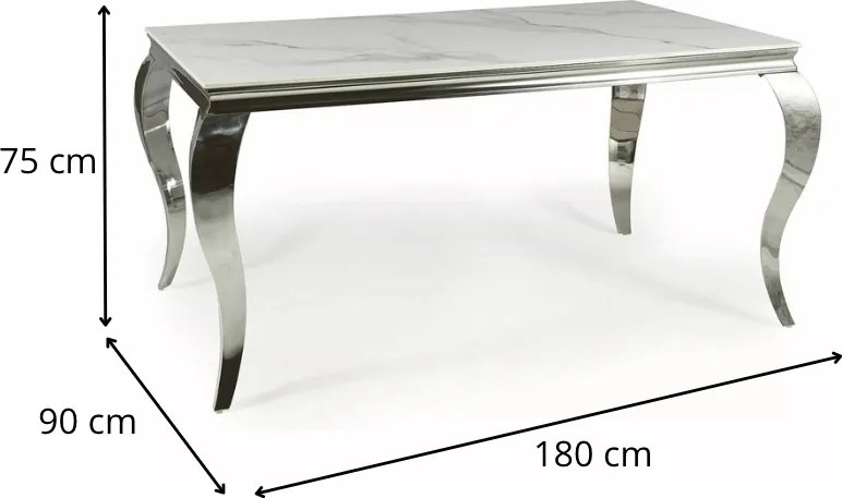 Jedálenský stôl Prince 180 cm biely mramor/chróm