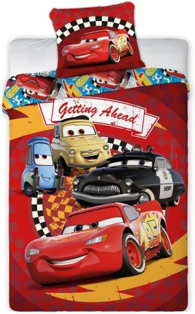 Bavlnené posteľné obliečky Autá - motív Getting Ahead - 100% bavlna - 70x90 cm + 140x200 cm