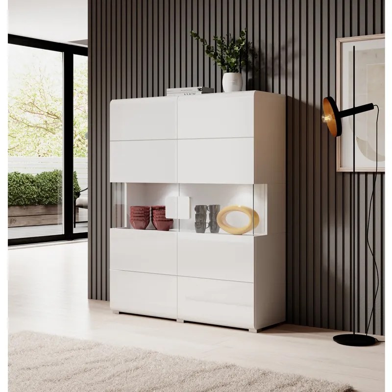 Vysoká komoda Toledo 42 Biely laminát/Biely lesk