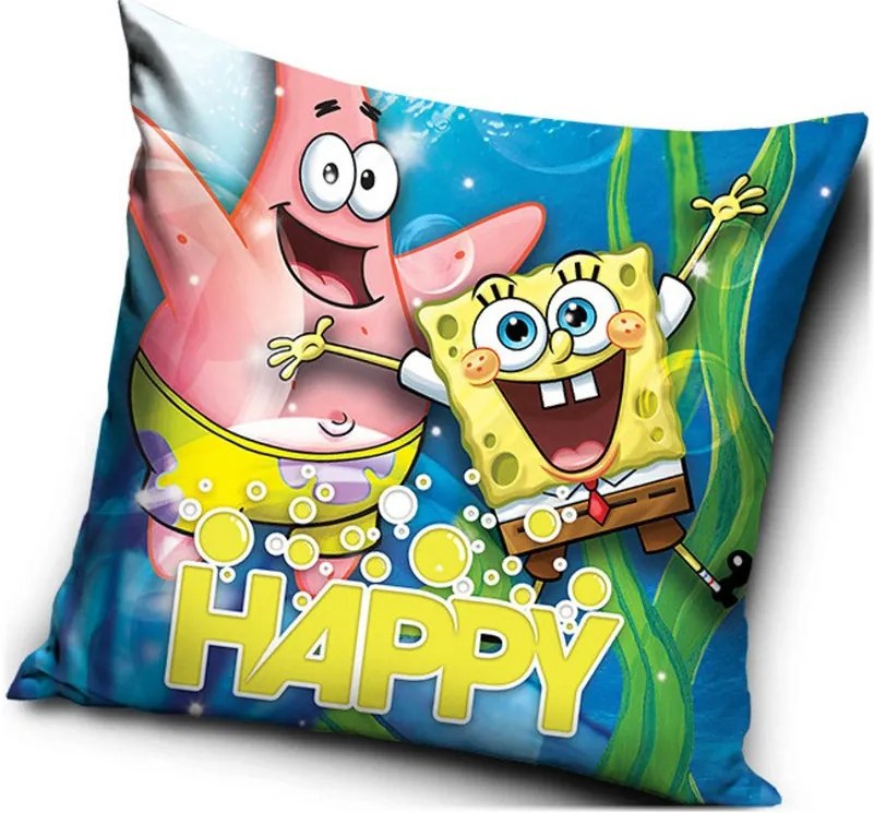 Vankúš  Spongebob a Patrik - motív HAPPY - 40 x 40 cm