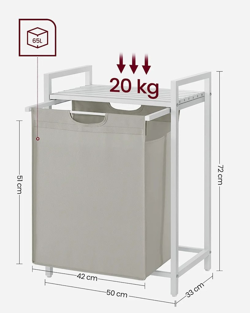 VASAGLE Kôš na bielizeň s kovovým rámom 65 l biely