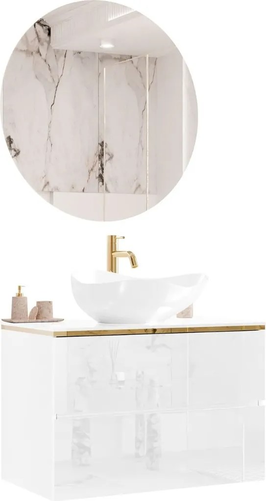 KÚPELŇOVÁ SKRINKA NESSIE BIELÝ LESK + ZLATÁ