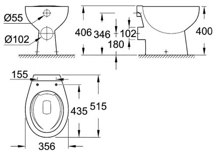 GROHE 39430000 - WC na podlahu BAU CERAMIC 515 x 356 x 406 mm keramika/biela
