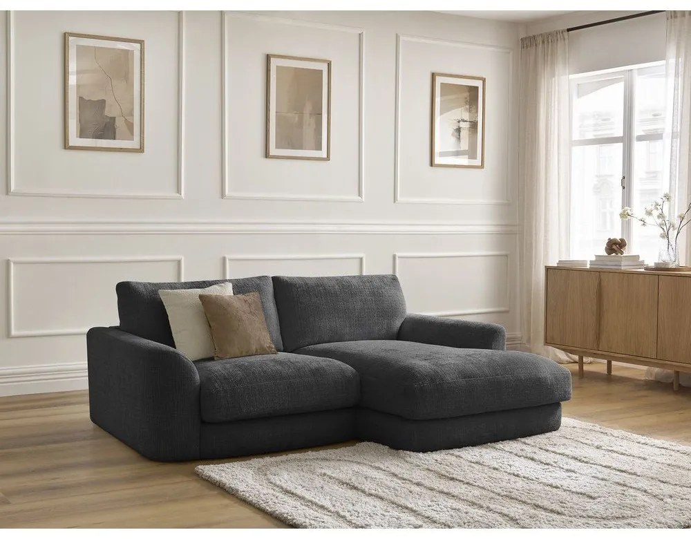 Čierna ženilková rohová pohovka (pravý roh/s leňoškou) Leonore – Bobochic Paris