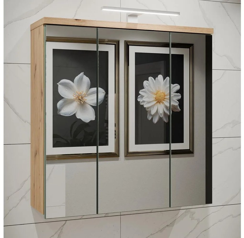 Nástenná kúpeľňová skrinka so zrkadlom VENOM zelená/dub artisan