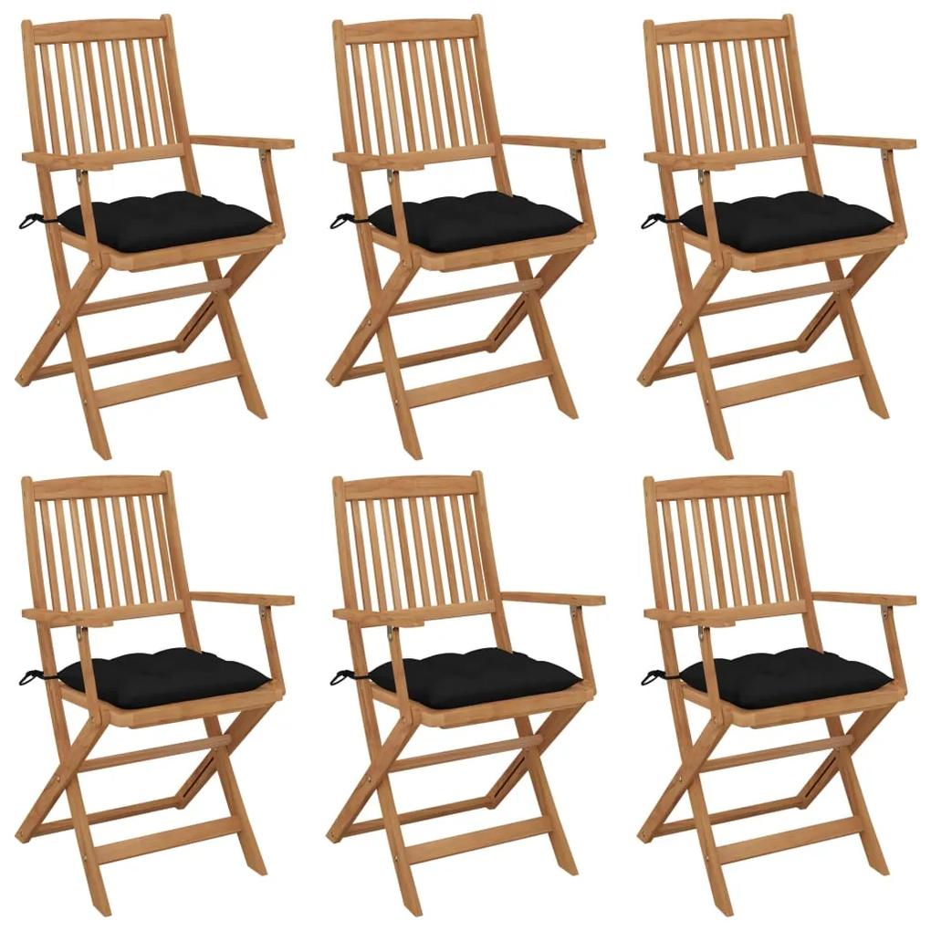 Skladacie záhradné stoličky s podložkami 6 ks akáciový masív 3065483