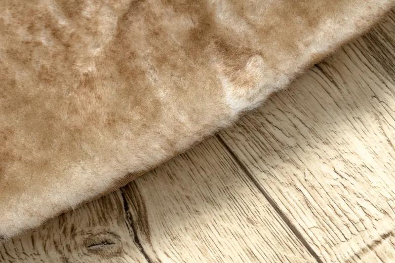 Okrúhly prateľný koberec LAPIN shaggy protišmykový , slonová kosť / hnedá Veľkosť: kruh 120 cm