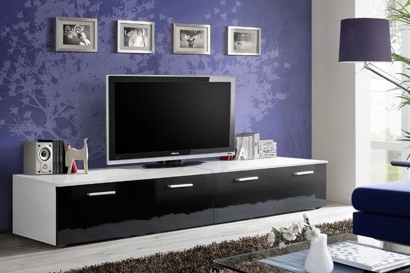 TV stolík/skrinka Deon 23 WS DU (biela + lesk čierny). Akcia -21%. Vlastná spoľahlivá doprava až k Vám domov. 764365