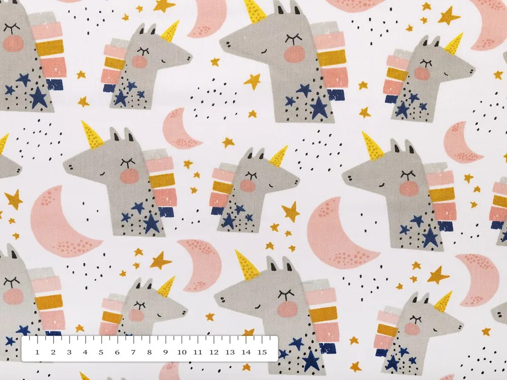 Biante Detská bavlnená obliečka na vankúš s lemom Sandra SA-562 Spiace jednorožce medzi hviezdičkami na bielom 30 x 50 cm