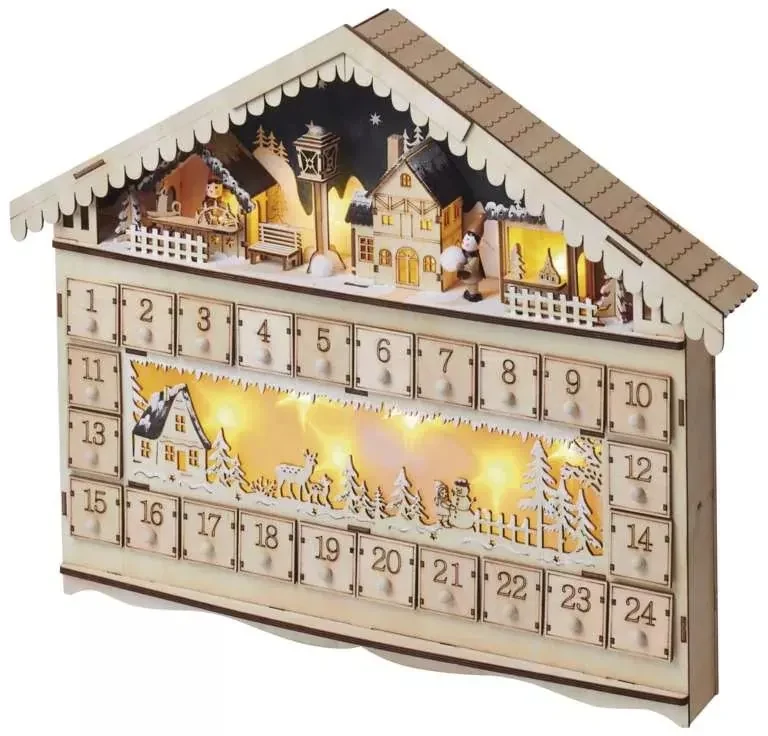 EMOS LED drevený adventný kalendár domček, 40x50cm DCWW01