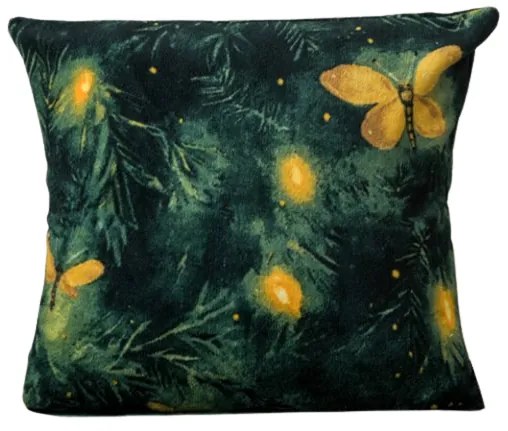 Mikroplyšový poťah na vankúšik YELLOW BUTTERFLY 45x45 cm, tmavo zelený