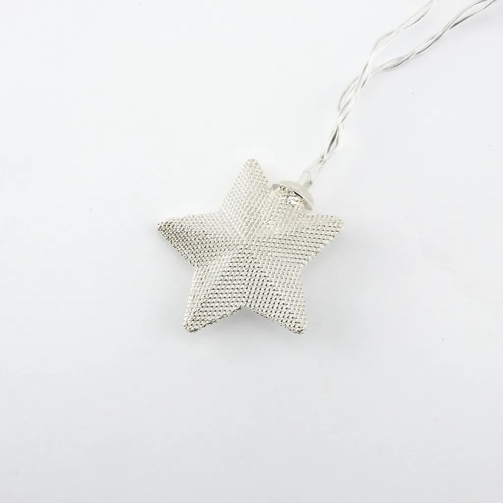 DECOLED Svetelná reťaz LED na batérie, 10 teplých bielych LED diód, 1,8 m, kovové hviezdy