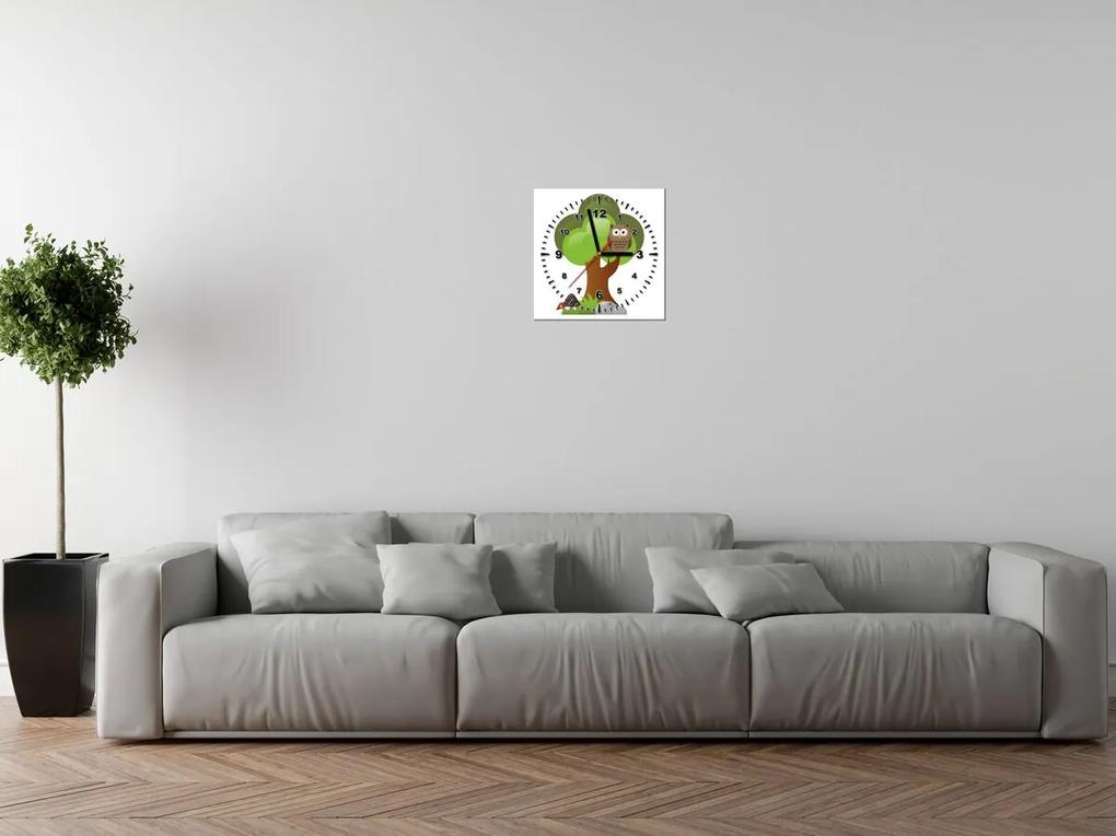 Gario Obraz s hodinami Veselá sova na strome Rozmery: 30 x 30 cm