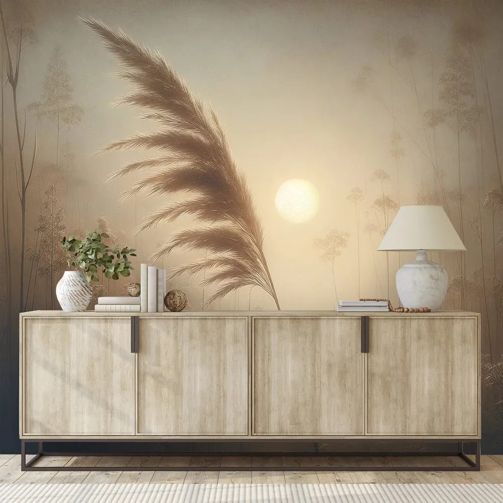 Tapeta pampová tráva v rannej hmle