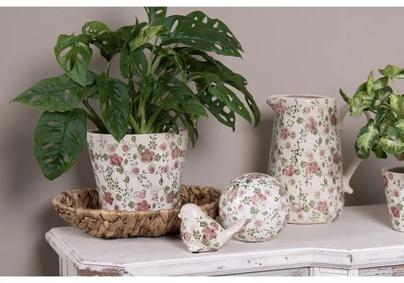 Keramický obal na kvetináč s ružovými kvetmi Lillia XS - Ø12*10 cm