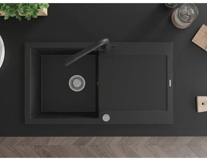 Mexen Leo, drez granitový 900x500x190 mm, 1-komorový a čierna batéria Duero, čierna, 6501-77-671600-70