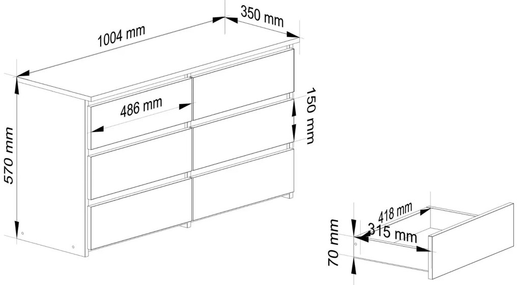 Komoda CL 100 cm 6 zásuviek betón/biela