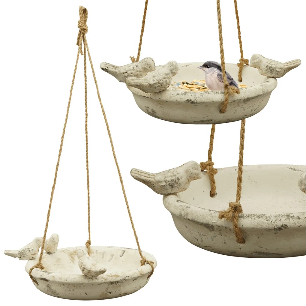 Závesné napájadlo pre vtáky Lydia, 32,5x28 cm, cement, béžová