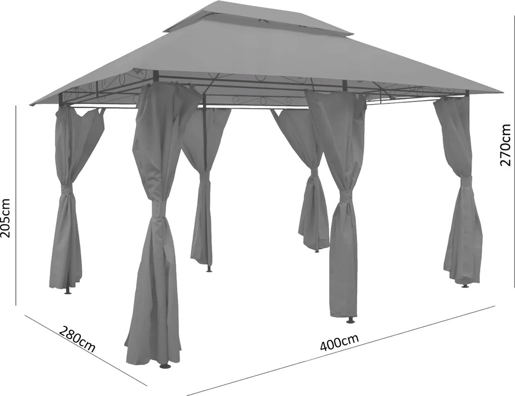 Záhradný pavilón 3x4 m - sivý so záclonami