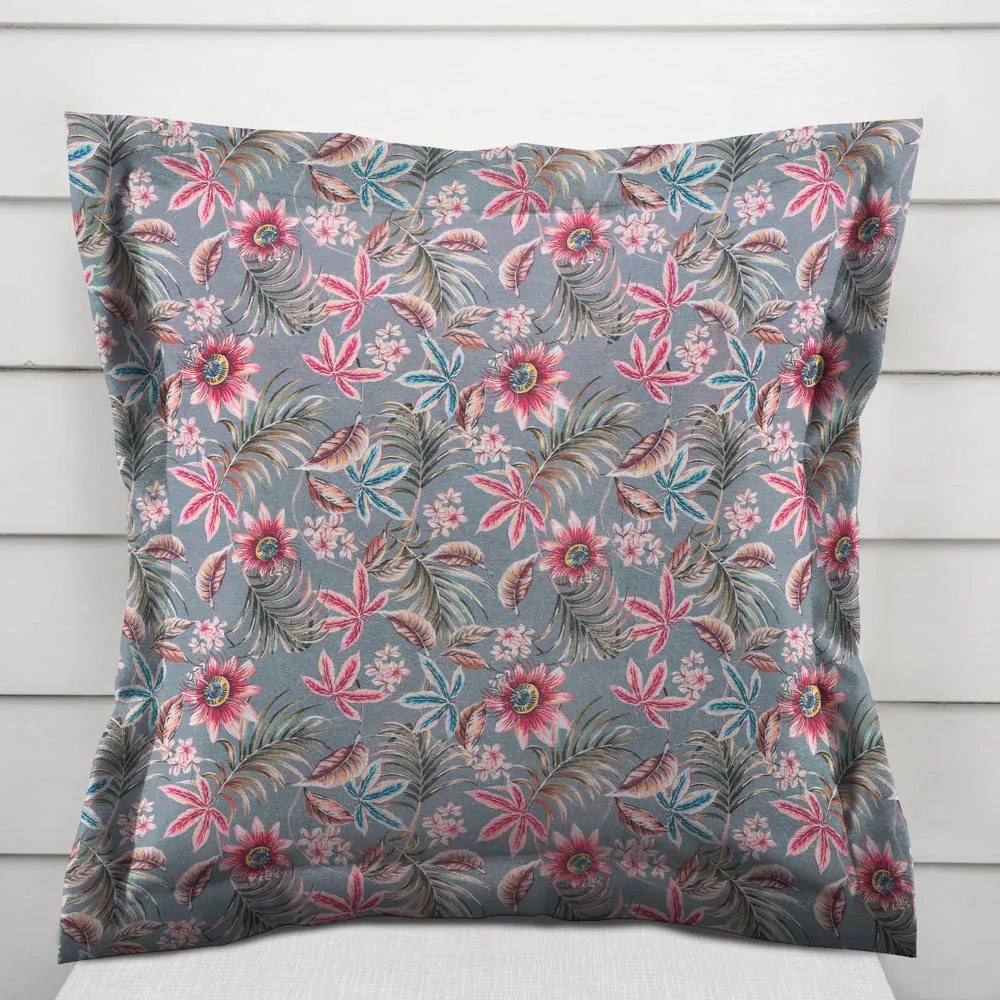 Biante Dekoračná obliečka na vankúš s lemom PML-043 Tropické kvety na sivom 45 x 45 cm