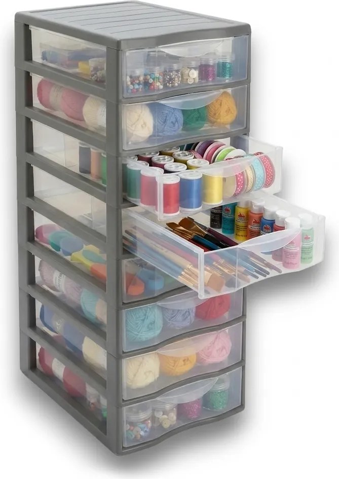 SUNDIS Úložný box s 8 zásuvkami, antracit, OFFICEMIX A4