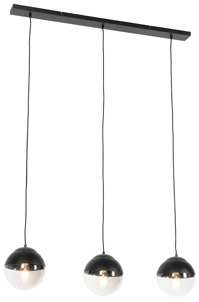 Retro závesné svietidlo čierne s čírym sklom obdĺžnikové 3-svetlo - Eclipse