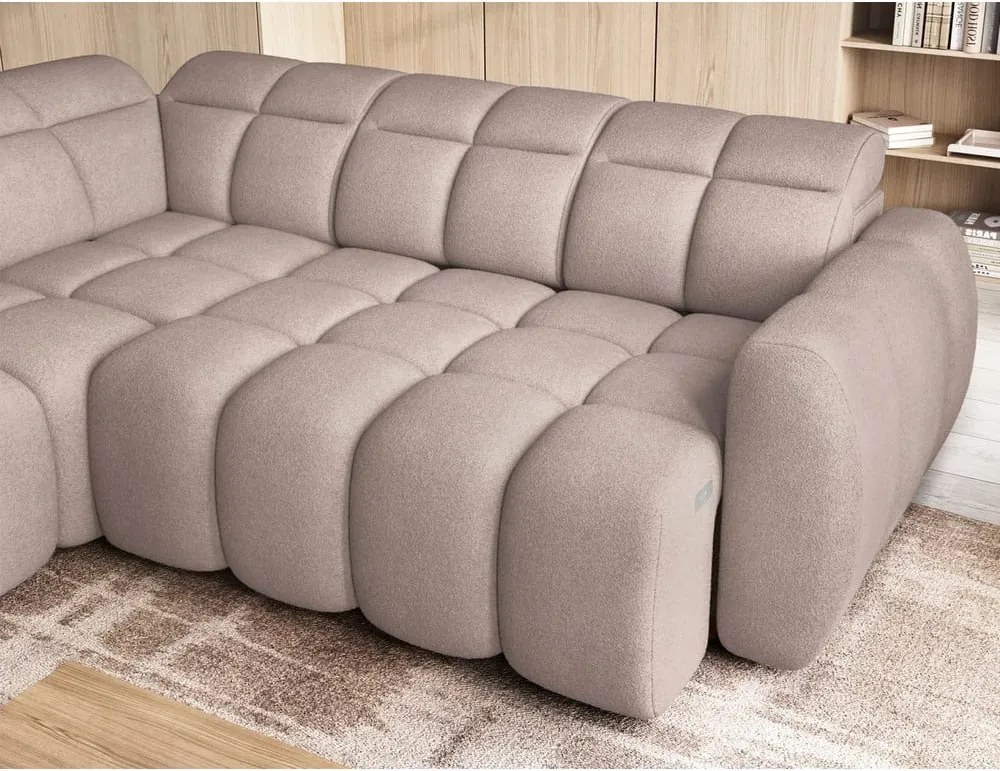 Svetlohnedá rozkladacia/s úložným priestorom rohová pohovka z textílie buklé (ľavý roh/do L) Falconn – ELTAP