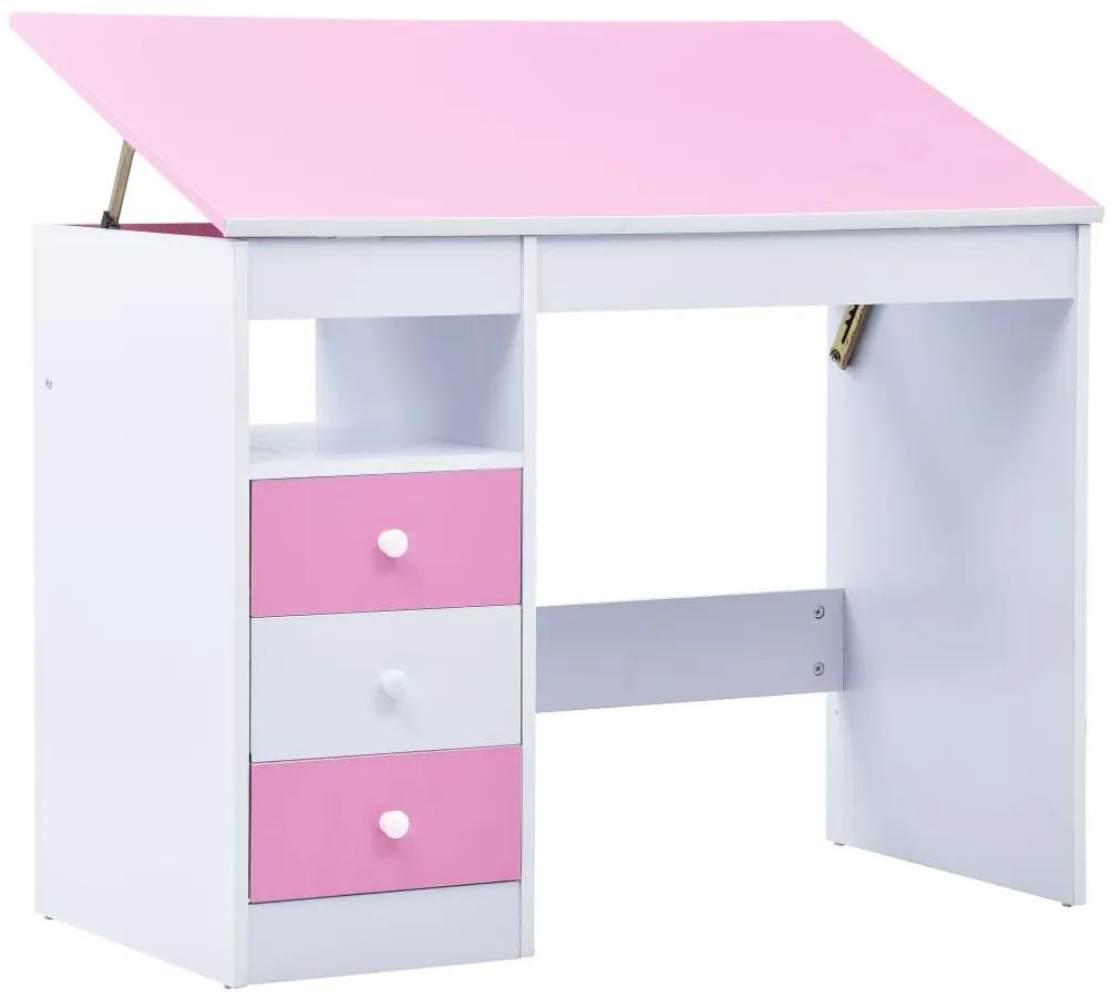 vidaXL Detský stôl na kreslenie sklápací ružový a biely