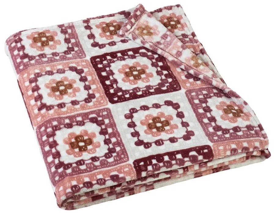 Ružová deka z mikroplyšu 130x170 cm Crochet Print – Catherine Lansfield
