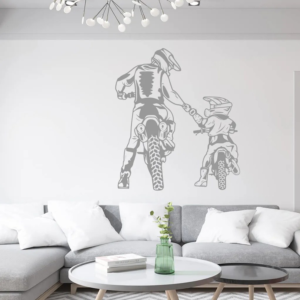 Veselá Stena Samolepka na stenu na stenu Motokros otec a syn Farba: bílá, Veľkosť: 80 x 70 cm