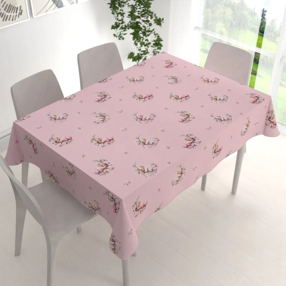 Biante Detský bavlnený obdĺžnikový obrus Sandra SA-626 Spiace medvedíky na ružovom 100x140 cm