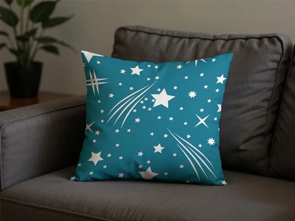 Sada 2 ks dekoračných povlakov na vankúš z mikrovlákna NIGHT SKY 45x45 cm, tyrkysová