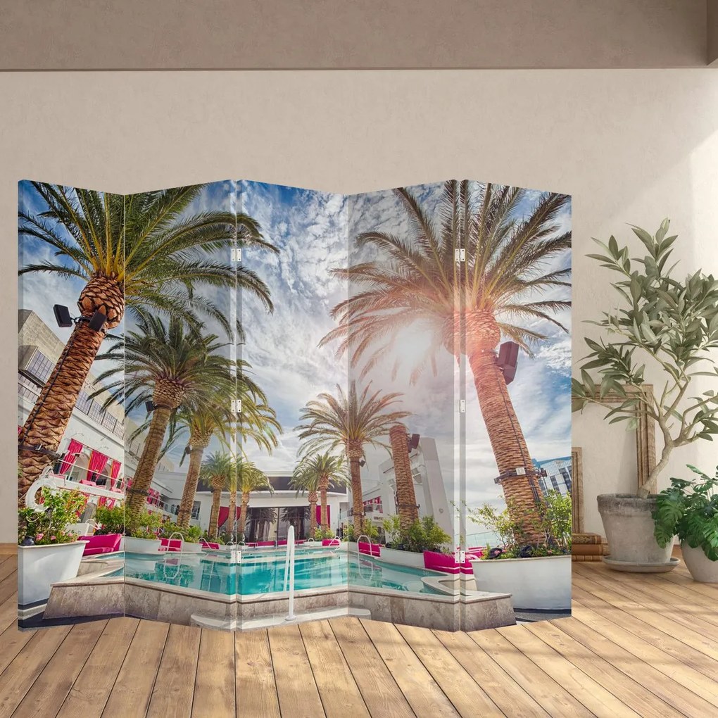 Paraván - Palmy s bazénom (210x170 cm)