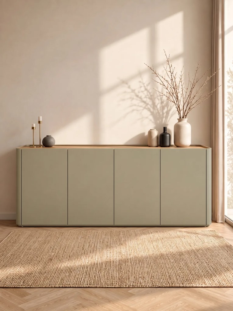Komoda Elivo 200 cm štvordverová - eukalyptus / dub baltic dune