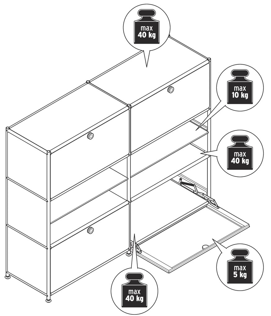 Kovová komoda »CN3« so 4 výklopnými priečinkami, čierna