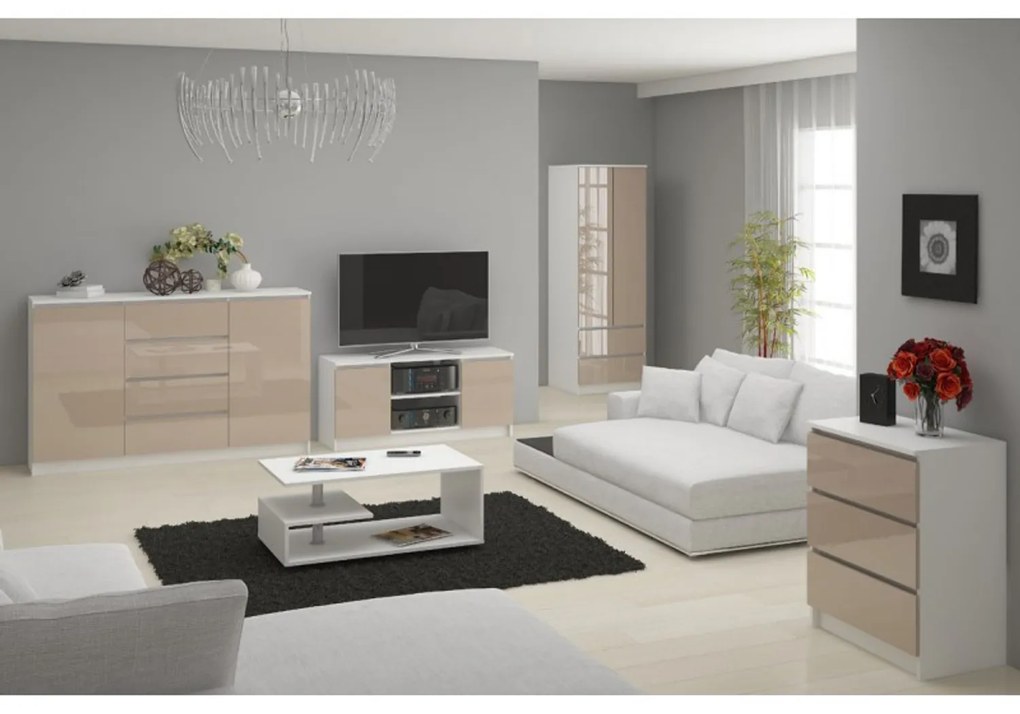 Komoda K160 2D4SZ cappuccino lesk biela