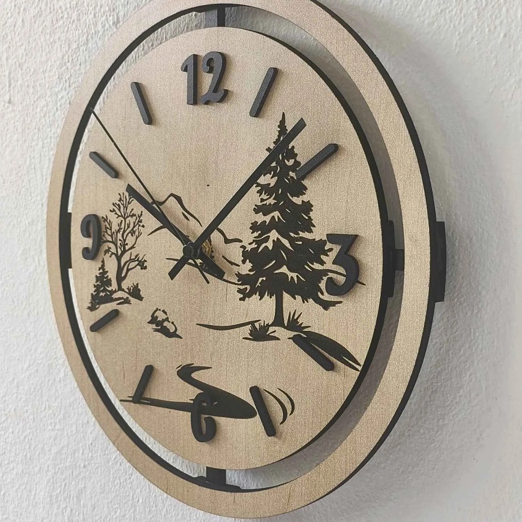 Nástenné hodiny Lesná krajina gravírované | PUPOU: HDF - Javor 30 cm 4795-115320 HDF0607