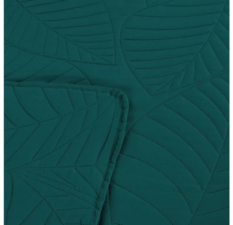 Tyrkysový prehoz na posteľ so vzorom LEAVES Rozmer: 200 x 220 cm