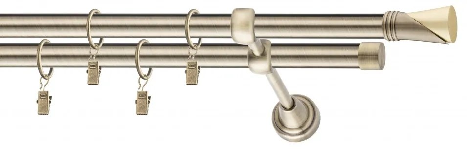 Dekorstudio Mosadzná dvojradová garniža VEGA 19mm Dĺžka: 160cm, Typ uchytenia: Držiak dvojitý modern, Typ príslušenstva: Krúžky tiché so štipcami