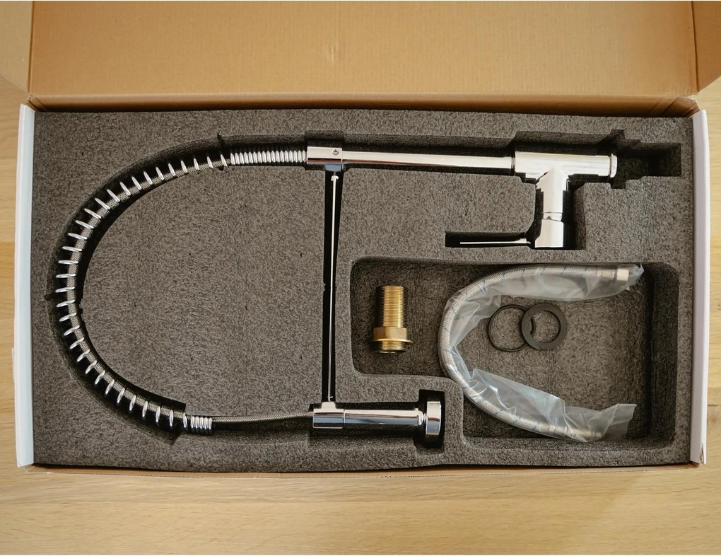 Gamma Spiral, stojanková drezová batéria s elastickou výlevkou, chrómová, GMA-BSL-CH