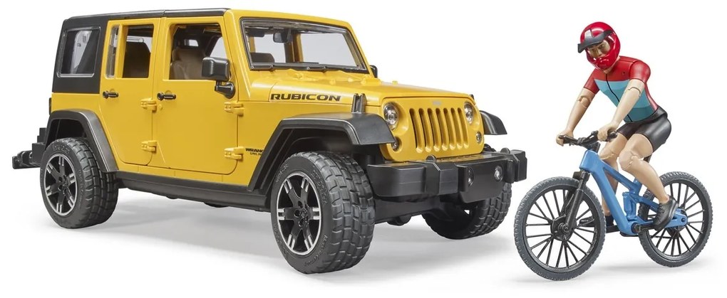 Bruder 2543 jeep Wrangler Rubicon Unlimited s horským bicyklom a cyklistom, 3 ks