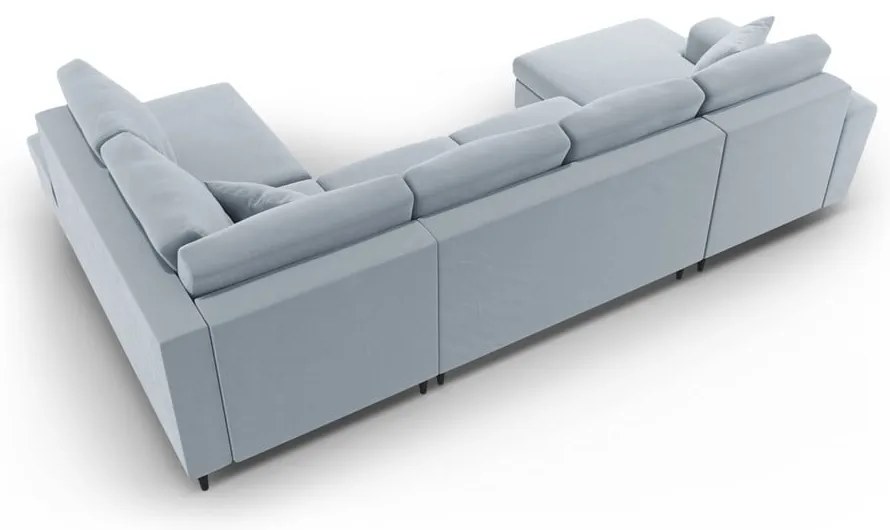 Svetlomodrá zamatová rozkladacia/s úložným priestorom rohová pohovka (pravý roh/do "U") Kyoto – Cosmopolitan Design