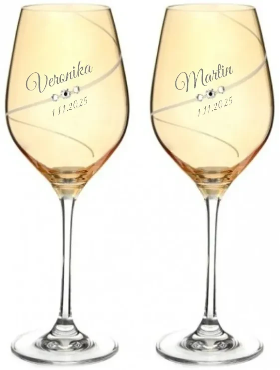 Dekorant Svadobné poháre na biele víno Silhouette City Amber s kryštálmi Swarovski 360 ml 2KS