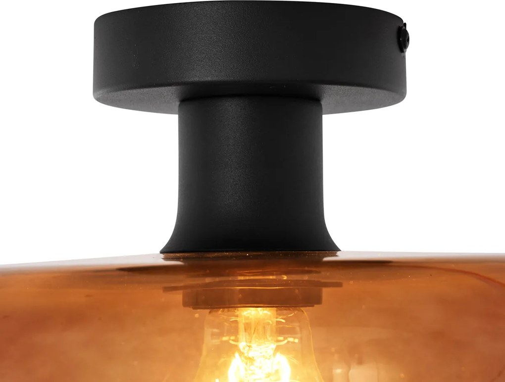 Retro stropné svietidlo čierne s bronzovým sklom - Bizle