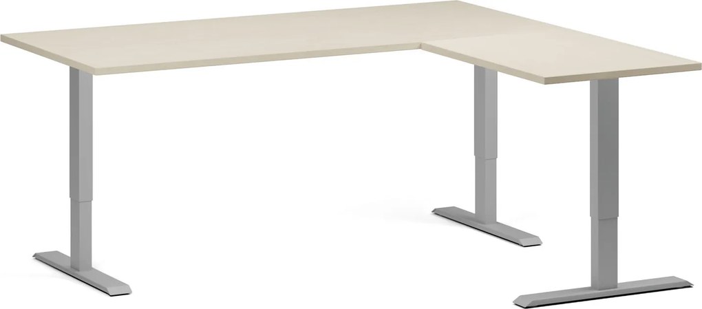 Výškovo nastaviteľný stôl, 180x160 cm, 3 motory, L/P, sivá podnož, breza
