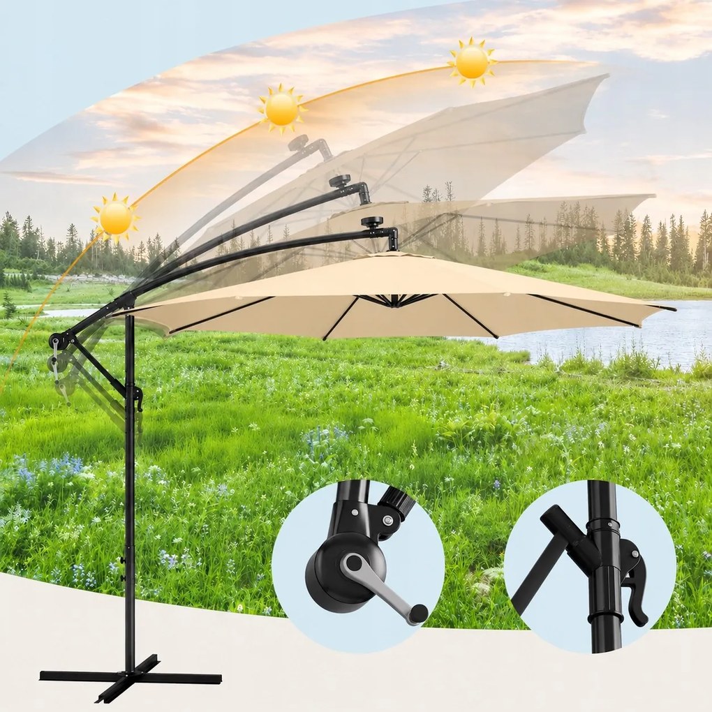 Ekspand Záhradný LED slnečník s bočným ramenom 300 cm tmavo béžový