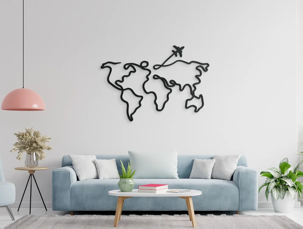 drevko Minimalistický obraz Mapa sveta - line art Rozmer obrazu: 45,5 x 65 cm, Farba dekorácie: Čierna