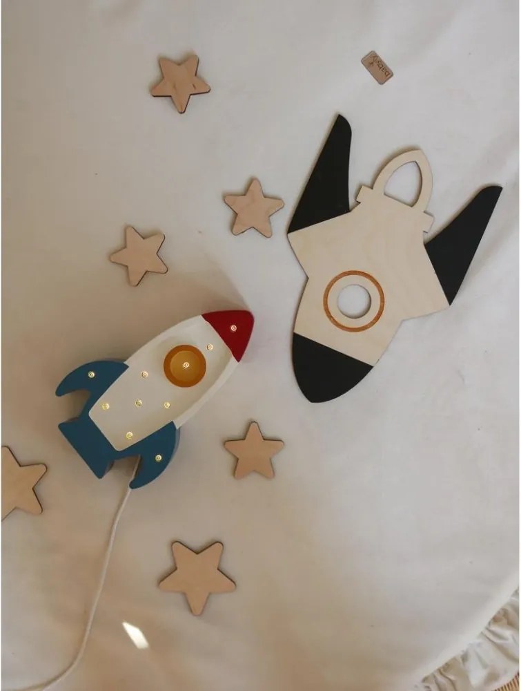 Vesmírna drevená nástenná dekorácia pre deti – Mesiac, raketa, Saturn + 10 hviezd